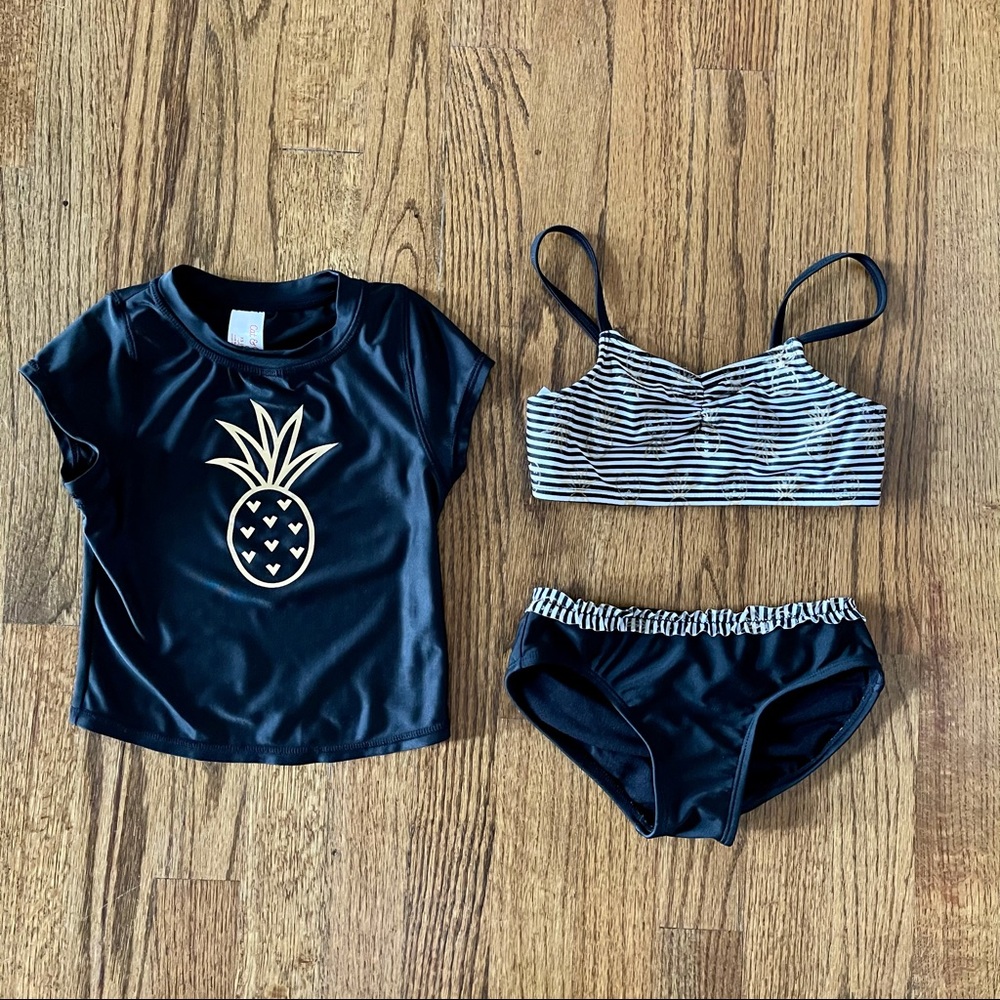 Cat & Jack 3-Piece Pineapple Bathing Suit Set, Size XS (4/5)